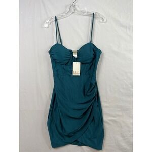 E.L.H. Studio Mini Slip Dress Womens L Green Corset Draped Bodycon Sweetheart